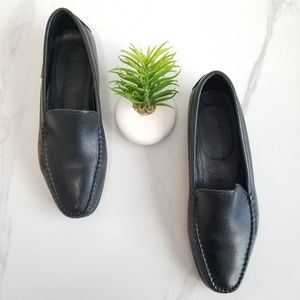 ESCADA Sport Women's Black Pebbled Leather Slip On Moc Loafers Designer Shoes